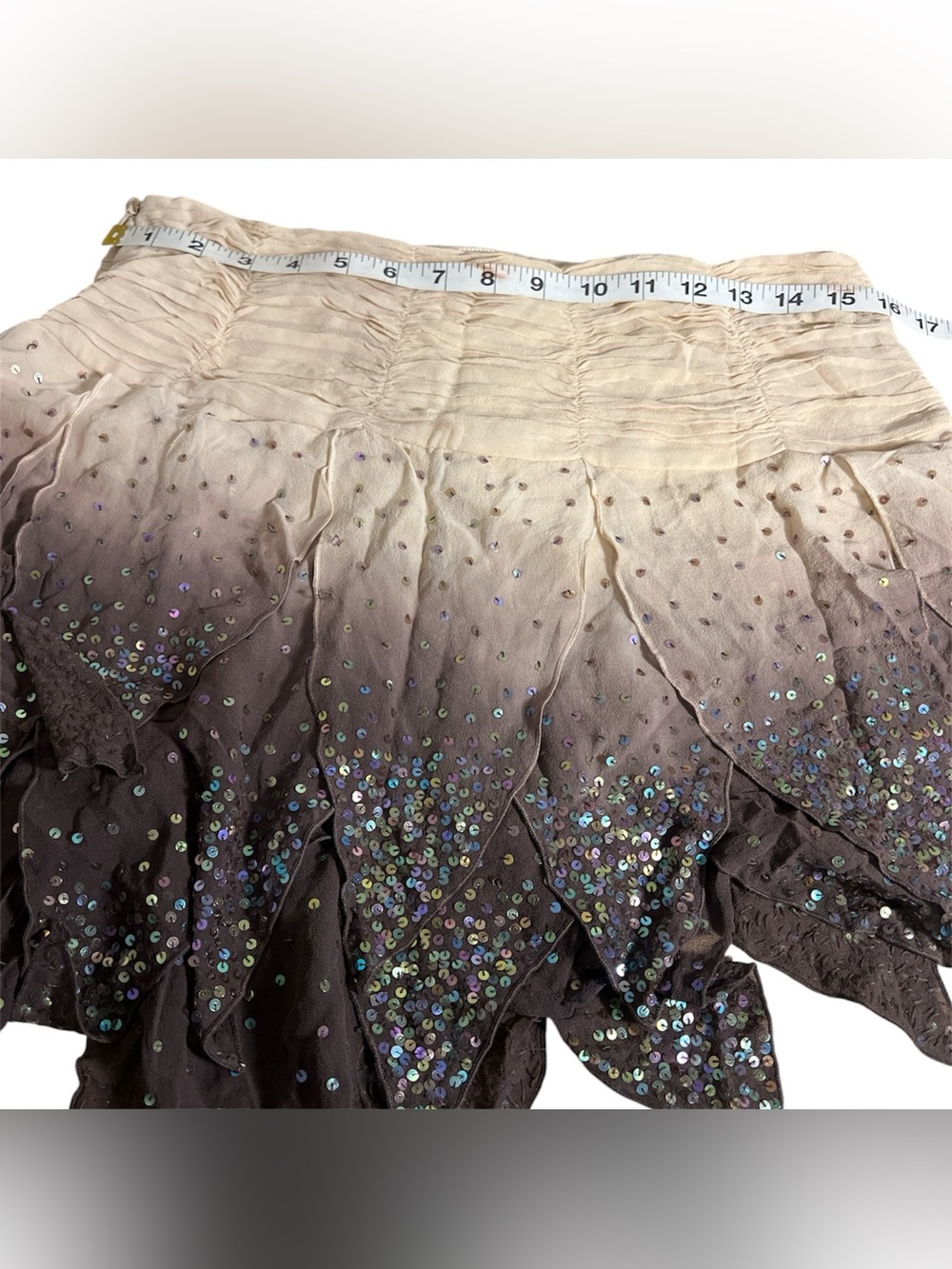 NWT Y2K Bebe Ombré Sequin Pointed-Hem Skirt - Cream to Brown M - Picture 4 of 5